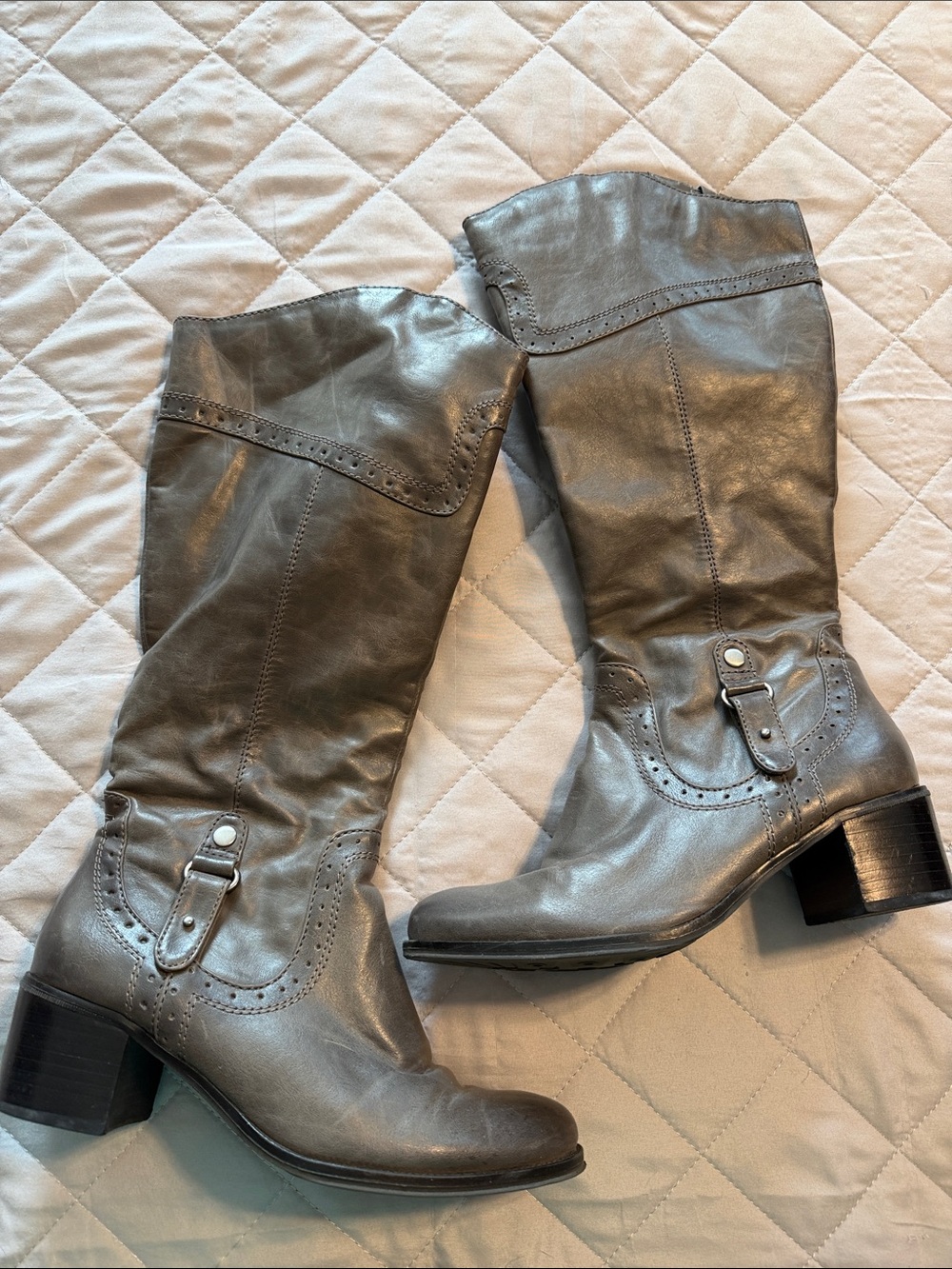 Bass Gray Faux Leather Mid-Calf Heeled Boots